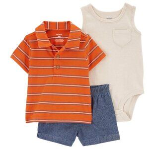 Baby Boys Carter's 3 pc Set -Striped Shirt Bodysuit Shorts Size 3 6 12 18 mo NWT